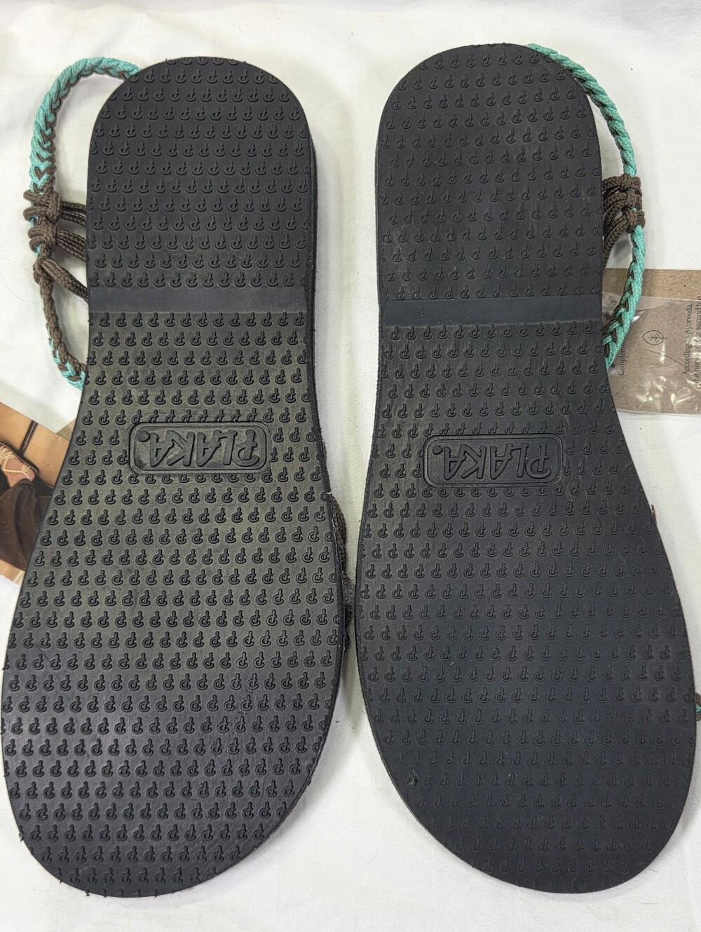NEW Plaka Palm Leaf  Flat Rope Sandals Womens 10 Turquoise Gray Brown Braided - Picture 7 of 9